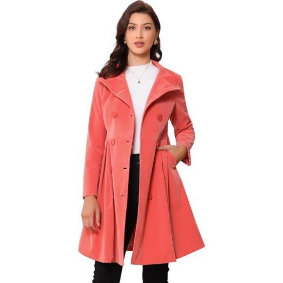 Velvet A-Line Coat for Women Coral - Picture 1 of 5